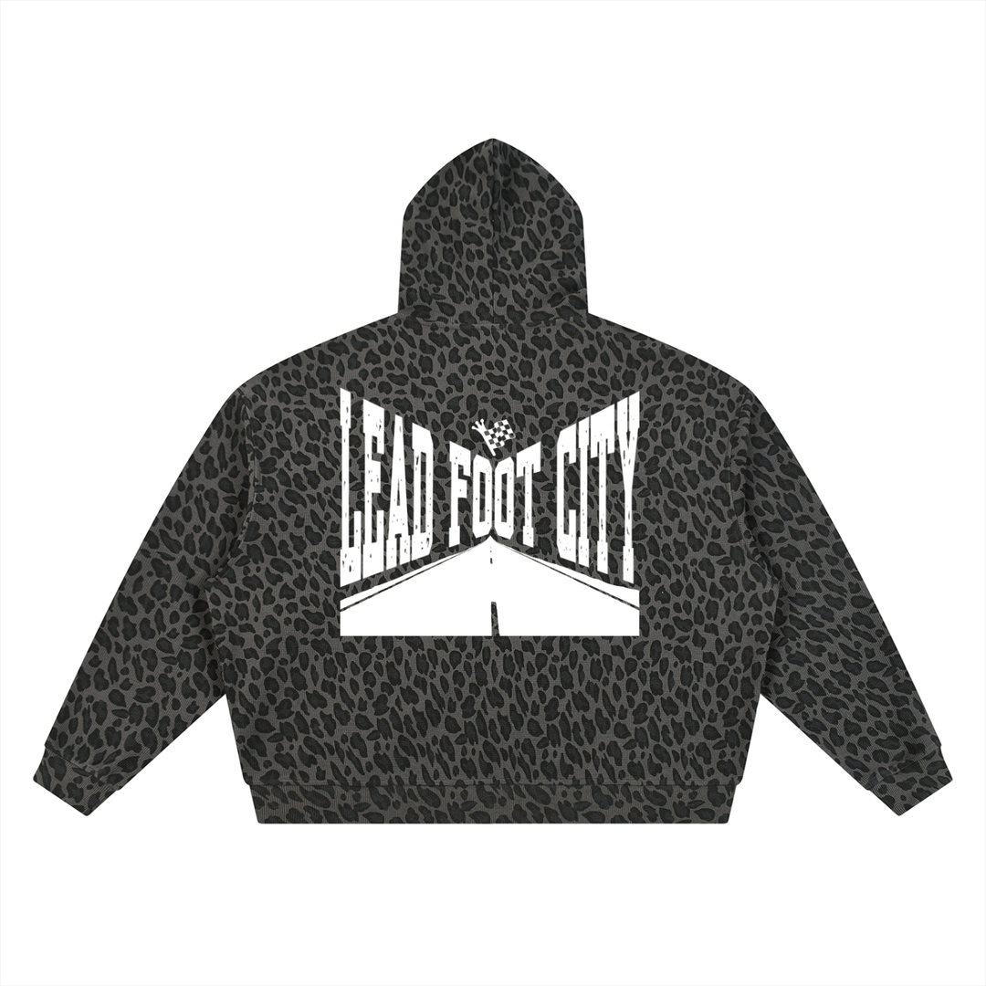 Unisex Leopard Print Waffle Full Zip Hoodie