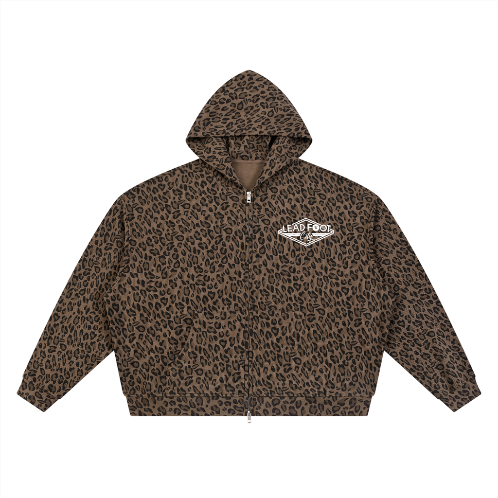 Unisex Leopard Print Waffle Full Zip Hoodie – Lead Foot City