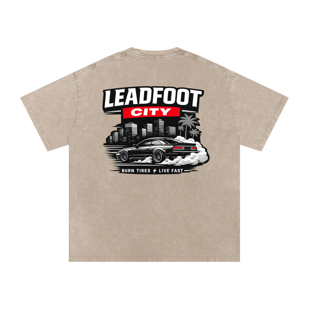 Lead Foot City Snow Washed Oversized Cotton T-Shirt