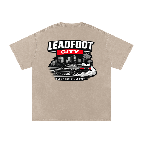 Lead Foot City Snow Washed Oversized Cotton T-Shirt