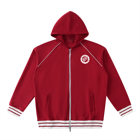 Striped Trim Zip-Up Hoodie