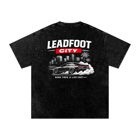 Lead Foot City Snow Washed Oversized Cotton T-Shirt