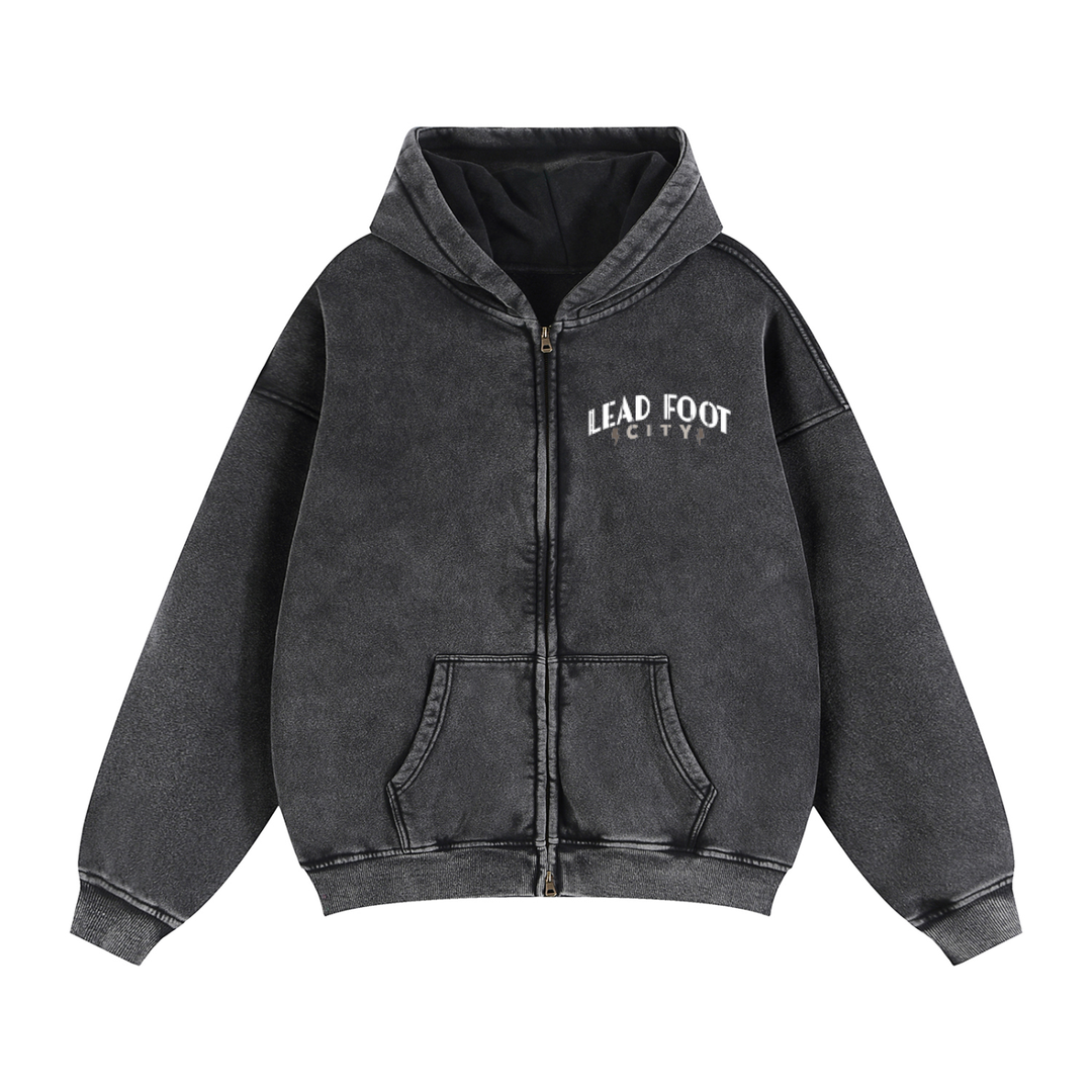 Lead Foot Boot Zip-Through Boxy Fleece Hoodie