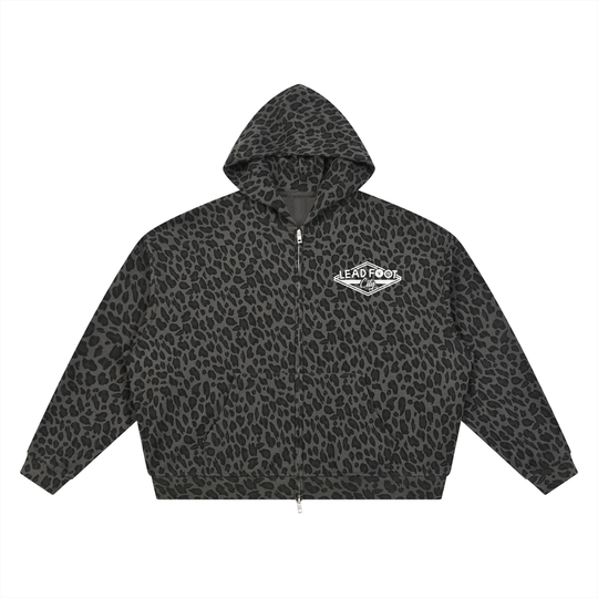 Unisex Leopard Print Waffle Full Zip Hoodie
