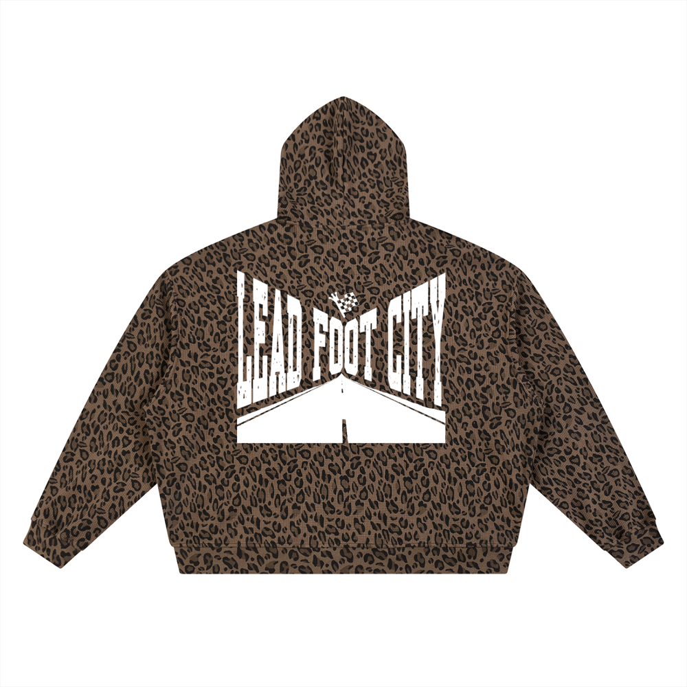 Unisex Leopard Print Waffle Full Zip Hoodie