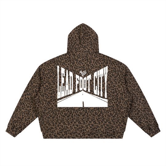 Unisex Leopard Print Waffle Full Zip Hoodie