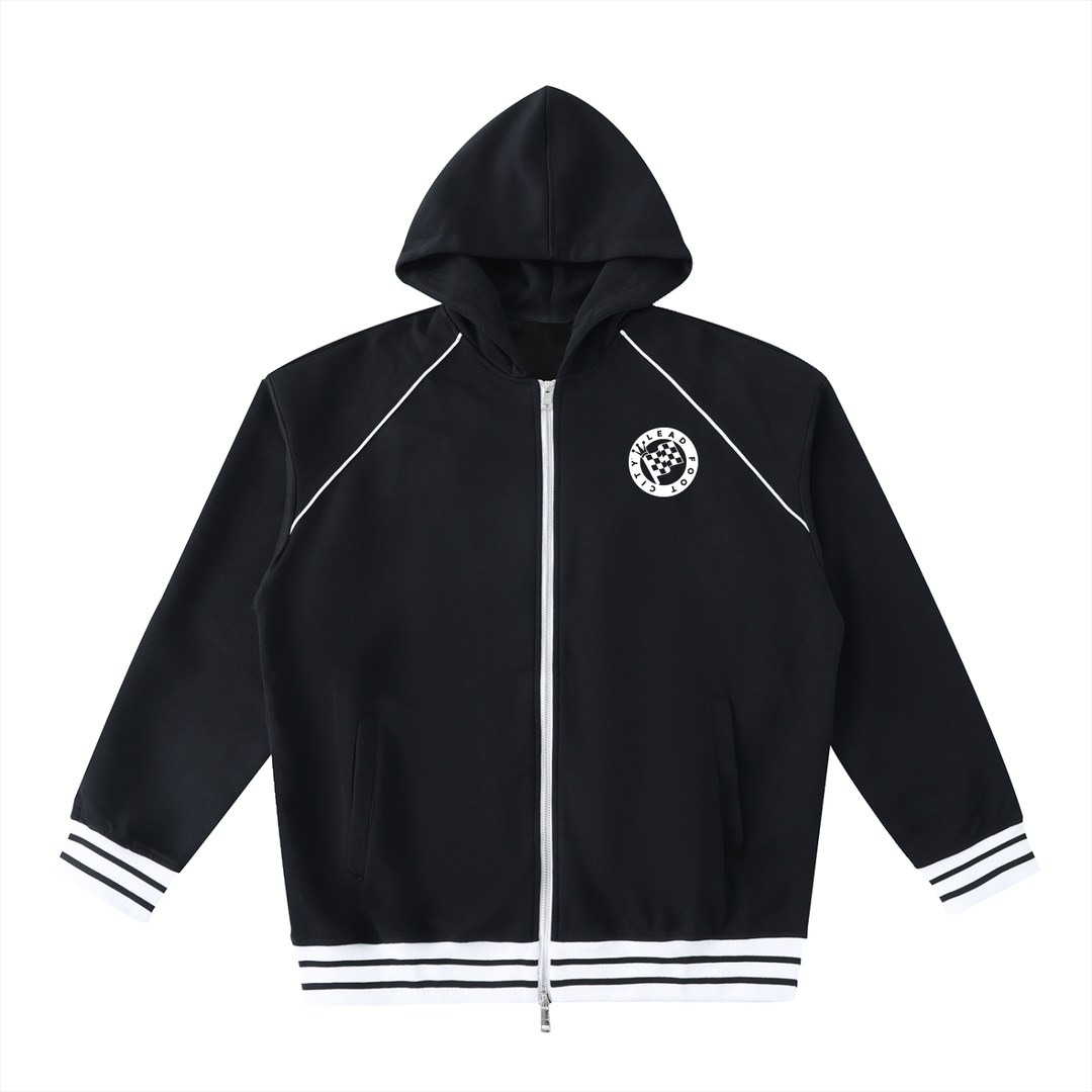 Striped Trim Zip-Up Hoodie