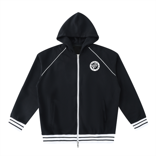 Striped Trim Zip-Up Hoodie