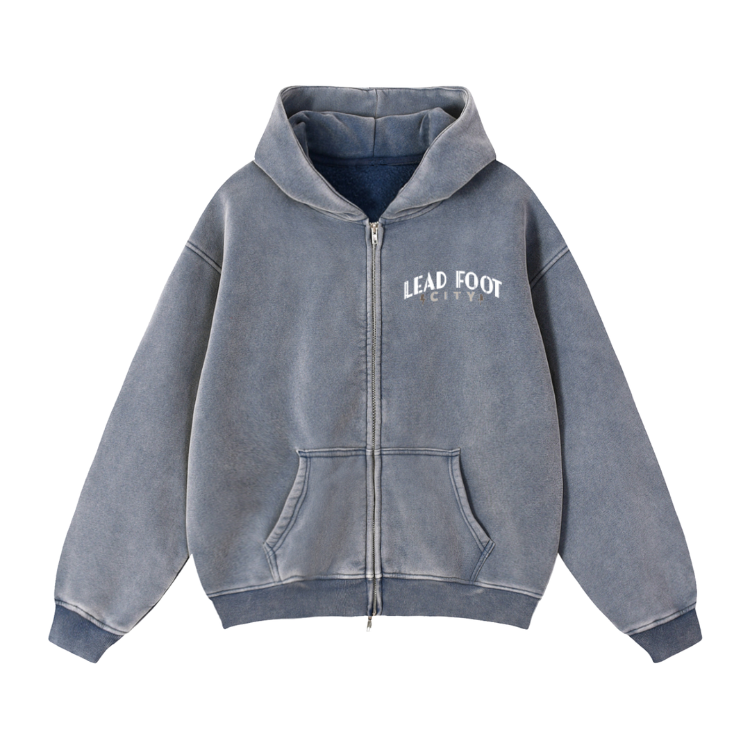 Lead Foot Boot Zip-Through Boxy Fleece Hoodie