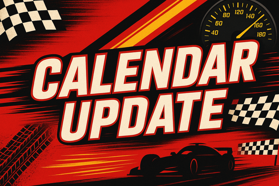 design a graphic that is racing themed that has the words CALENDAR UPDATE