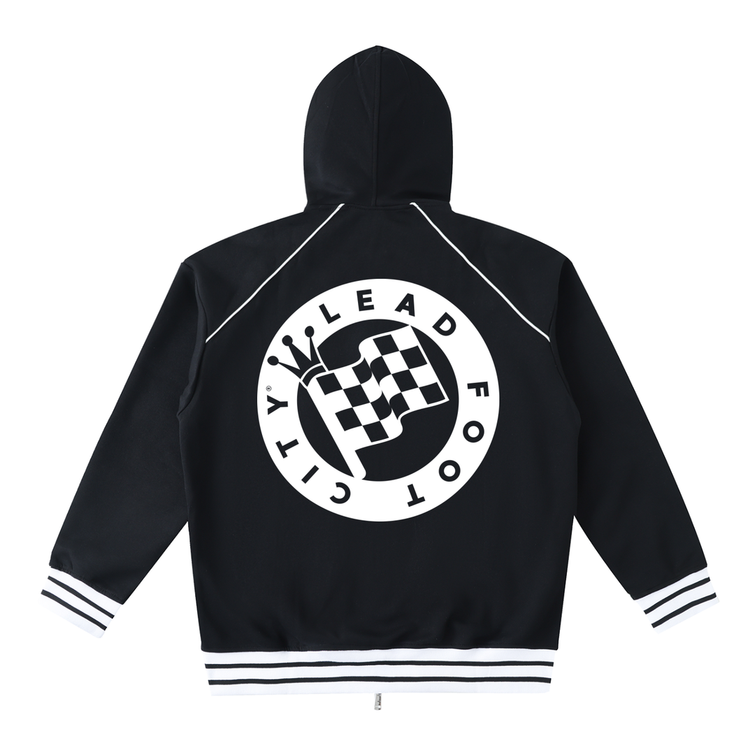 Striped Trim Zip-Up Hoodie