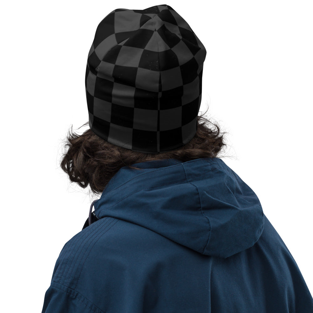 Charcoal Checkered Beanie with full color Lead Foot City Royal Flag