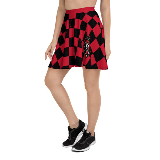 Red Checkered Skater Skirt with Lead Foot City Royal Flag