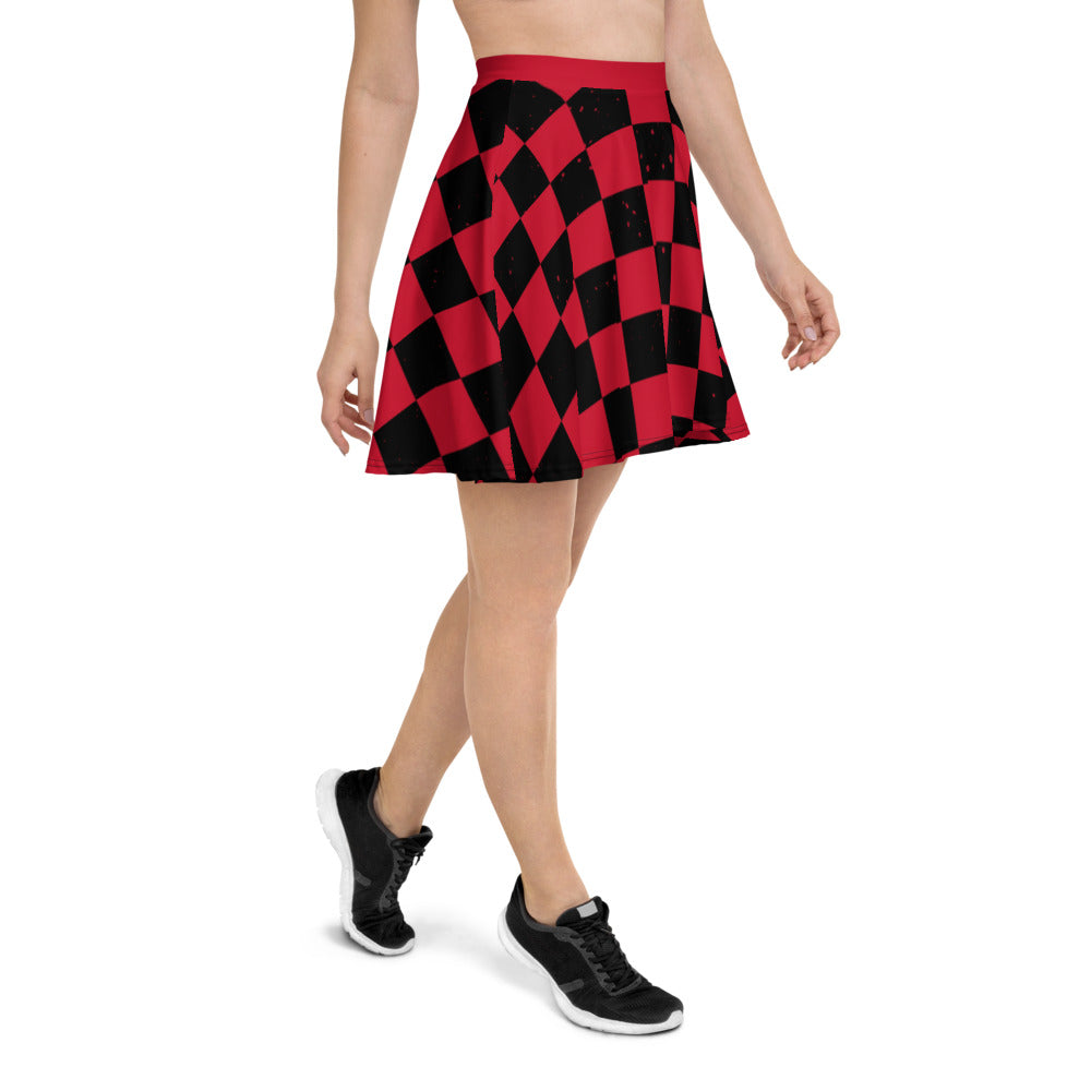 Red Checkered Skater Skirt with Lead Foot City Royal Flag