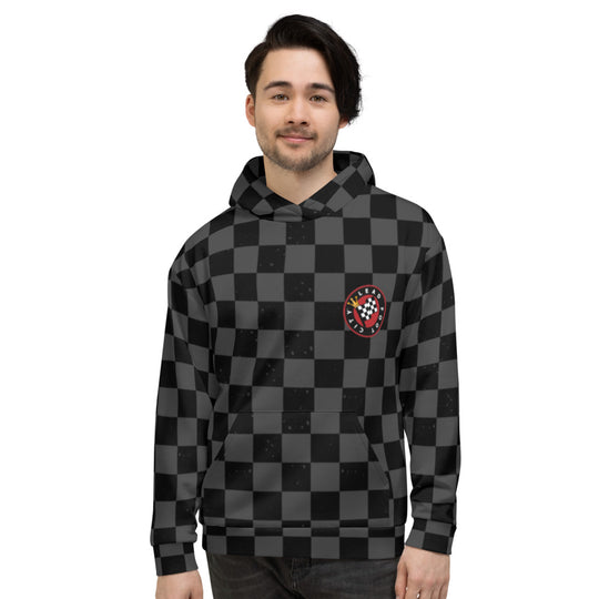 Unisex Hoodie with Charcoal Checkered Lead Foot City Badging