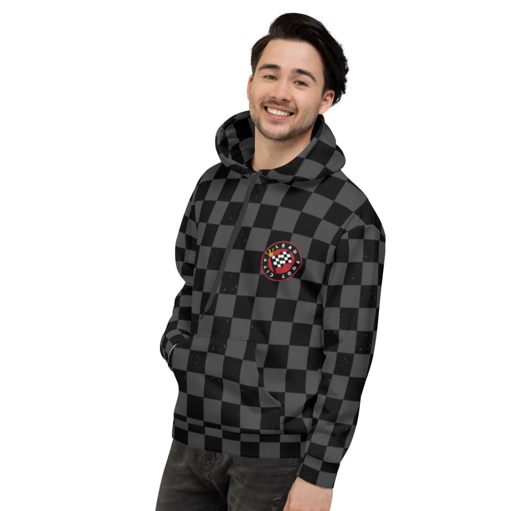 Unisex Hoodie with Charcoal Checkered Lead Foot City Badging