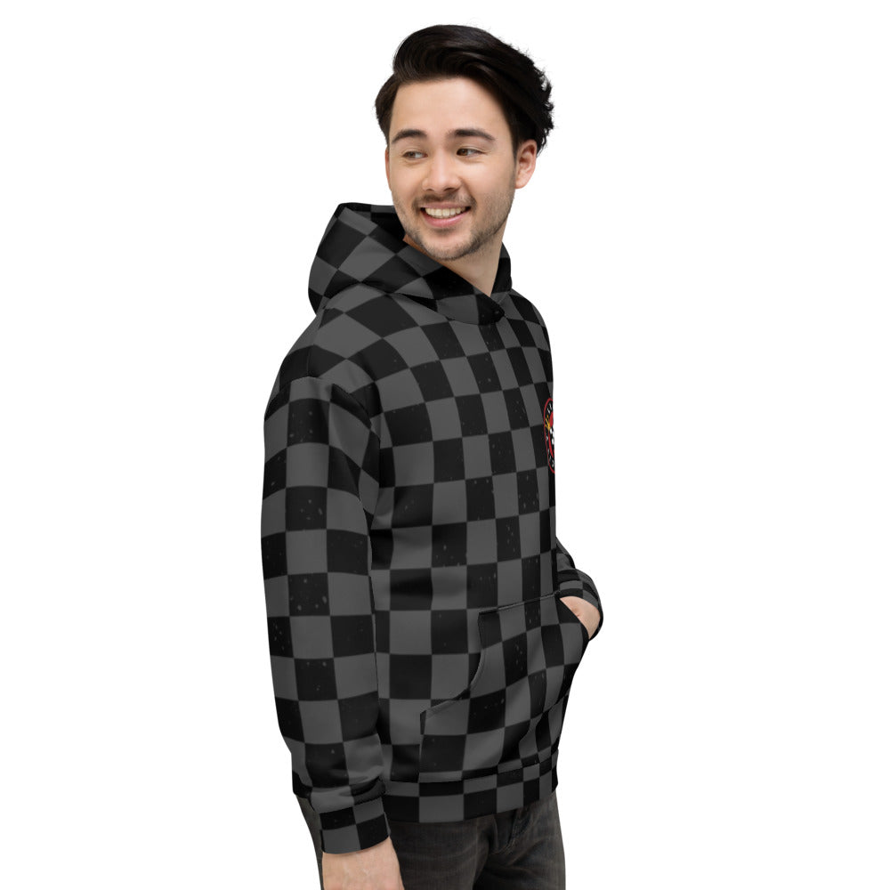 Unisex Hoodie with Charcoal Checkered Lead Foot City Badging