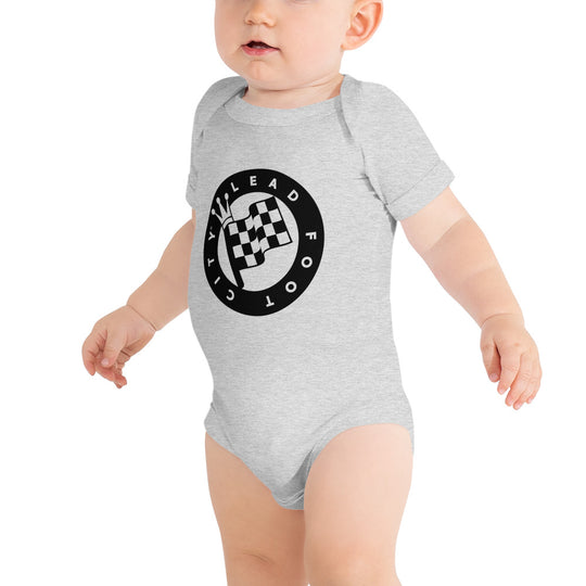 Baby short sleeve one piece, Lead Foot City Royal Flag