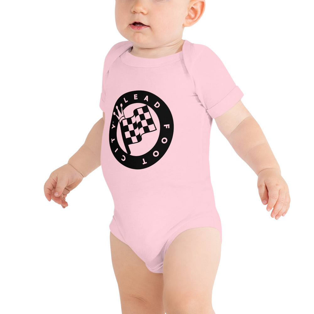 Baby short sleeve one piece, Lead Foot City Royal Flag