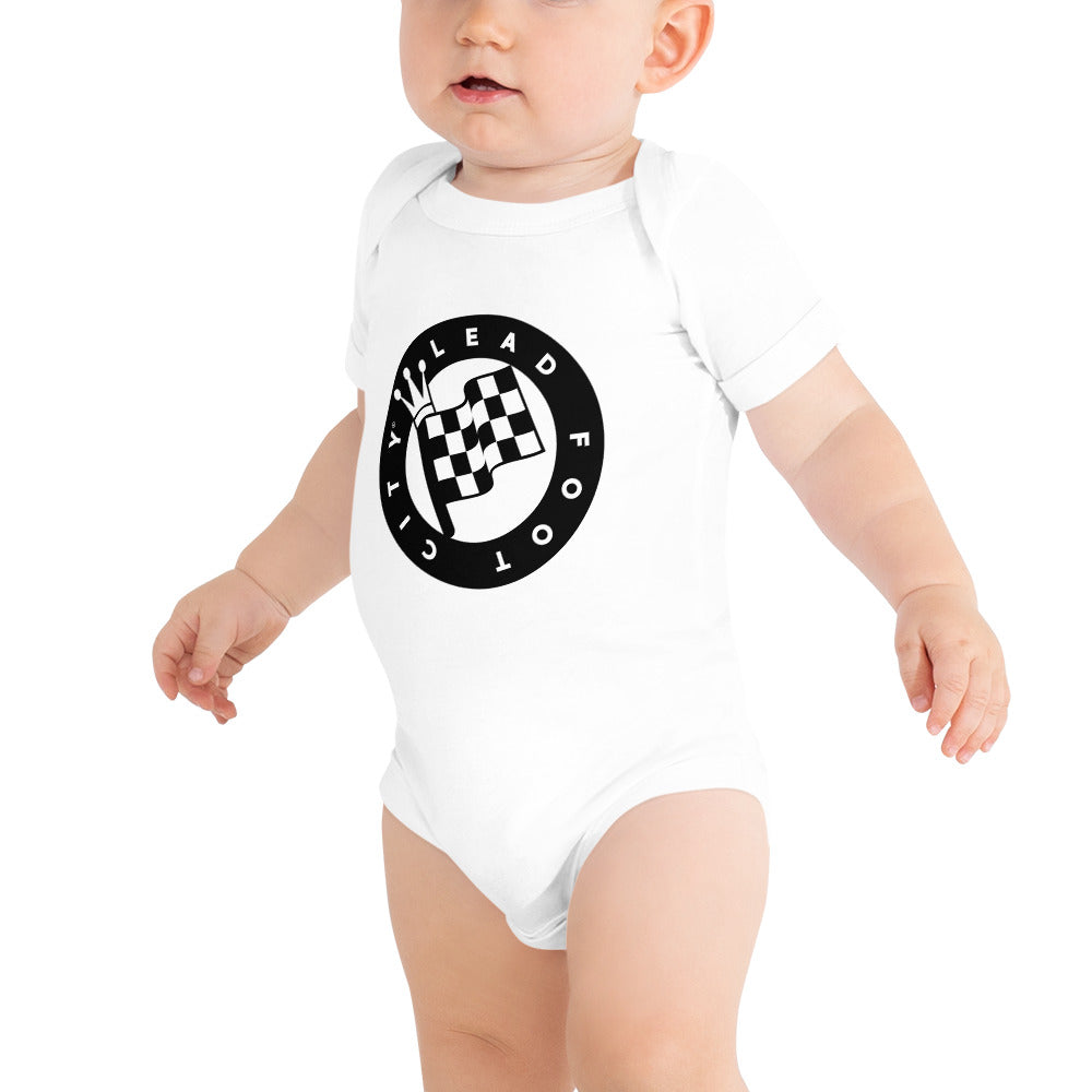 Baby short sleeve one piece, Lead Foot City Royal Flag