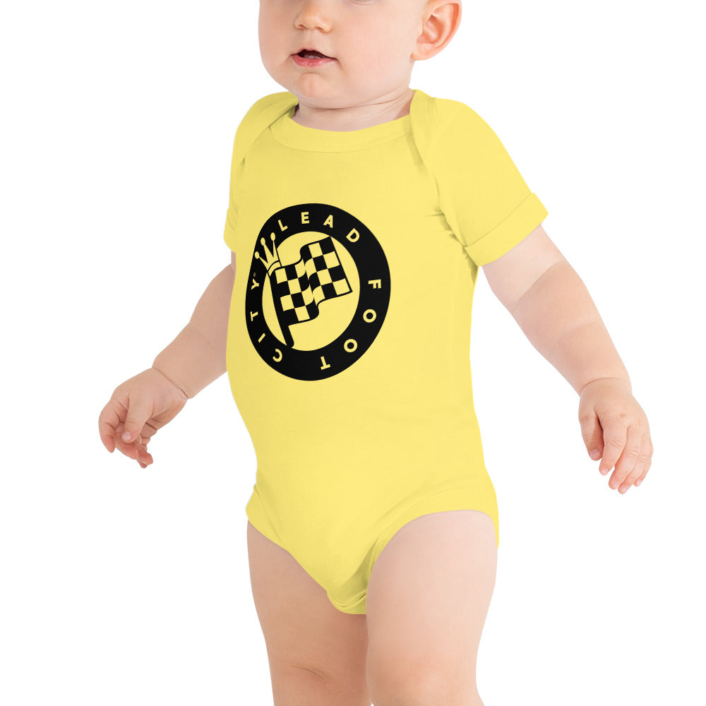 Baby short sleeve one piece, Lead Foot City Royal Flag