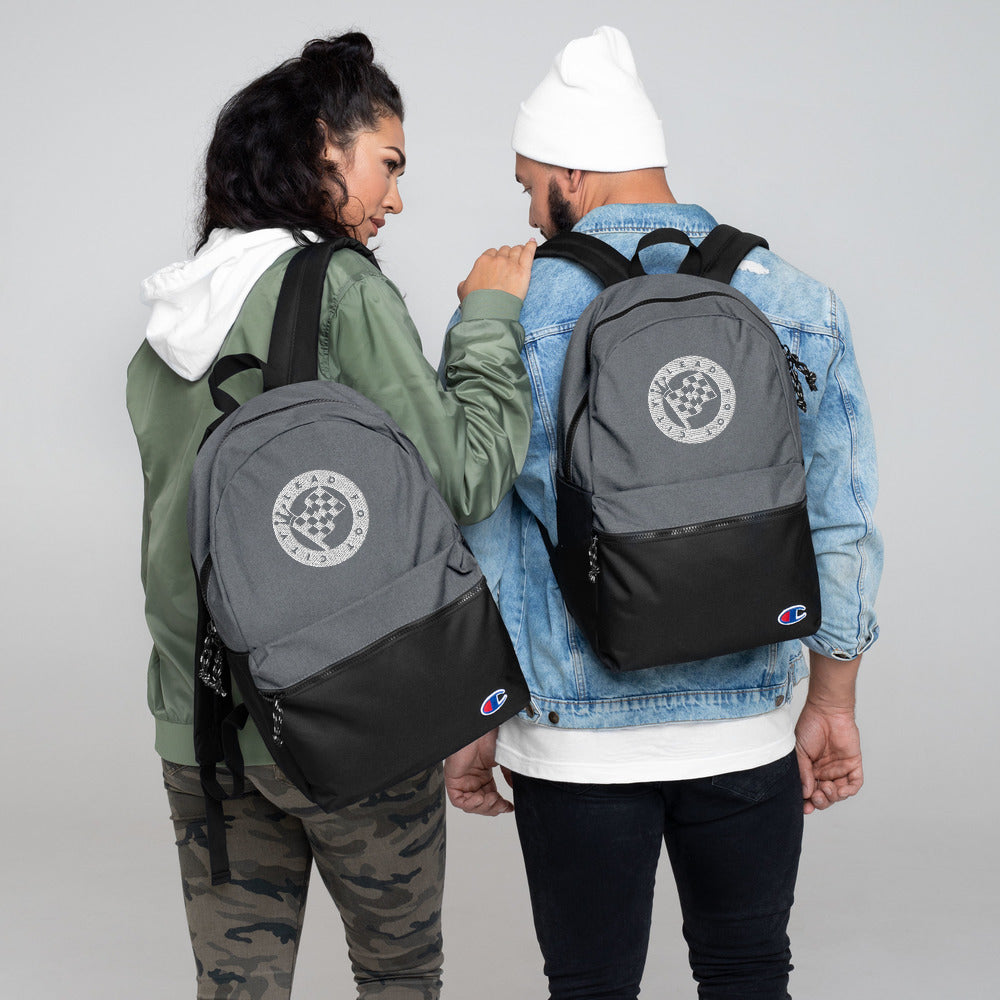 Embroidered Champion Backpack with the Lead Foot City Royal Flag