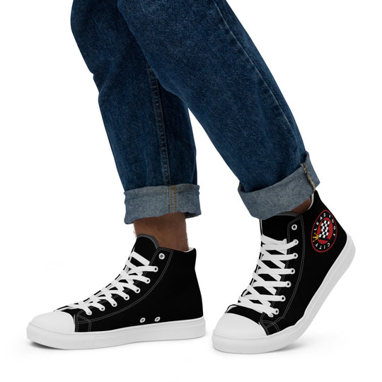 Men’s high top canvas shoes with Lead Foot City Royal Flag