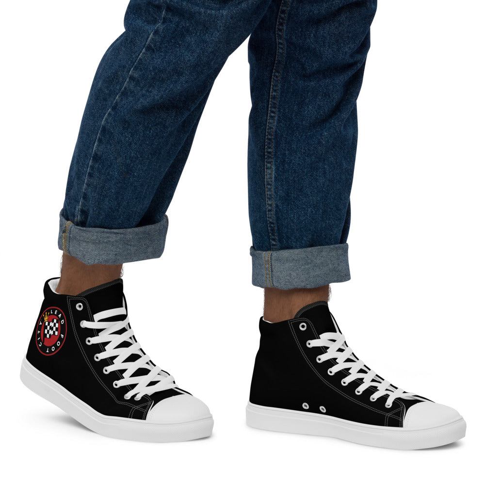 Men’s high top canvas shoes with Lead Foot City Royal Flag