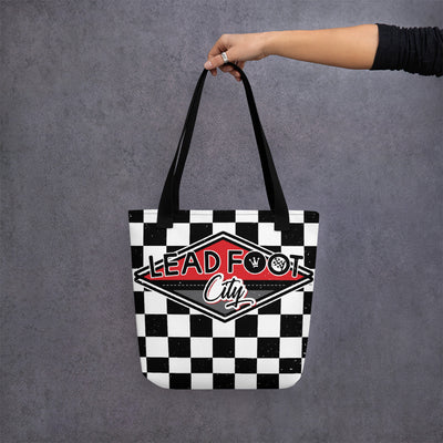 Lead Foot City Checkered Tote bag