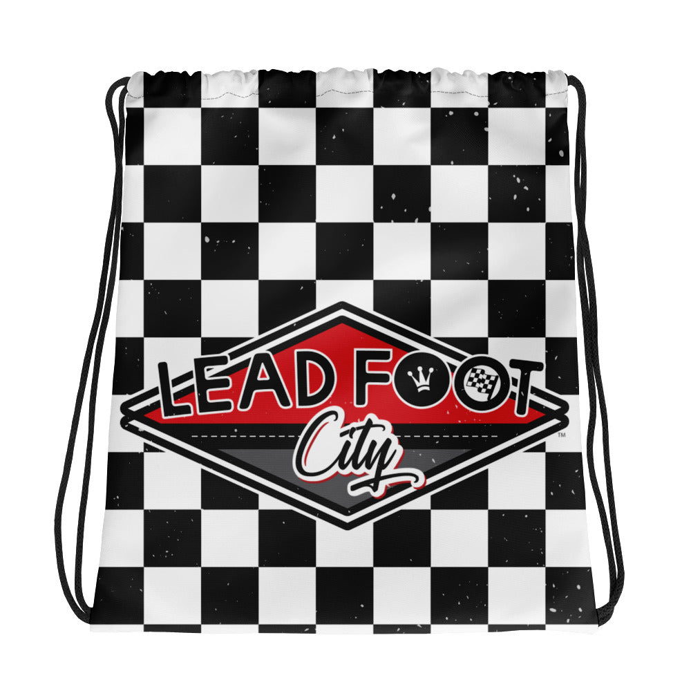 Lead Foot City Checkered Drawstring bag