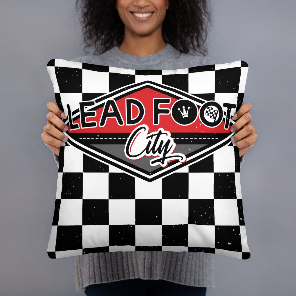 Lead Foot City Checkered Basic Pillow