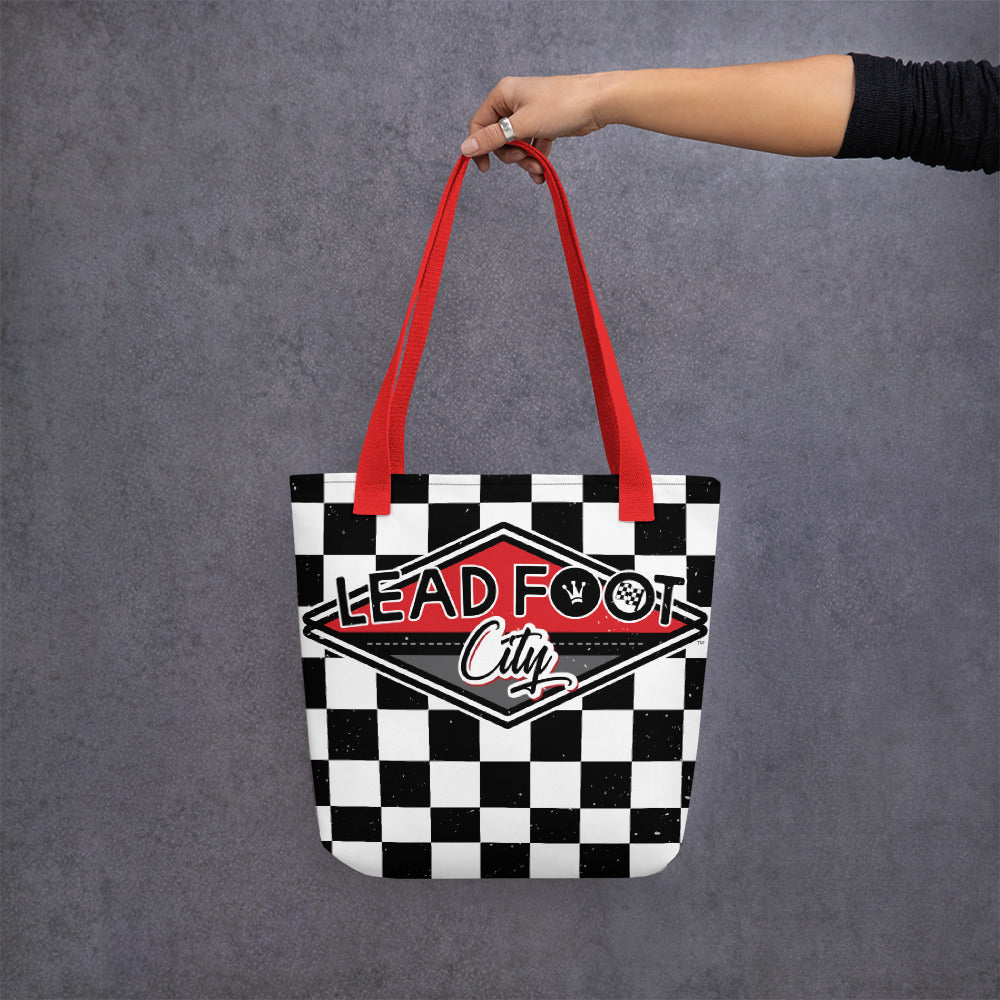 Lead Foot City Checkered Tote bag