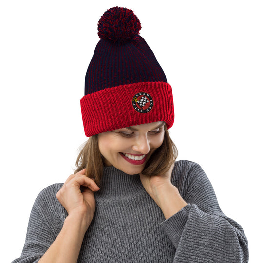 Pom-Pom Red Beanie with Lead Foot City Royal Flag