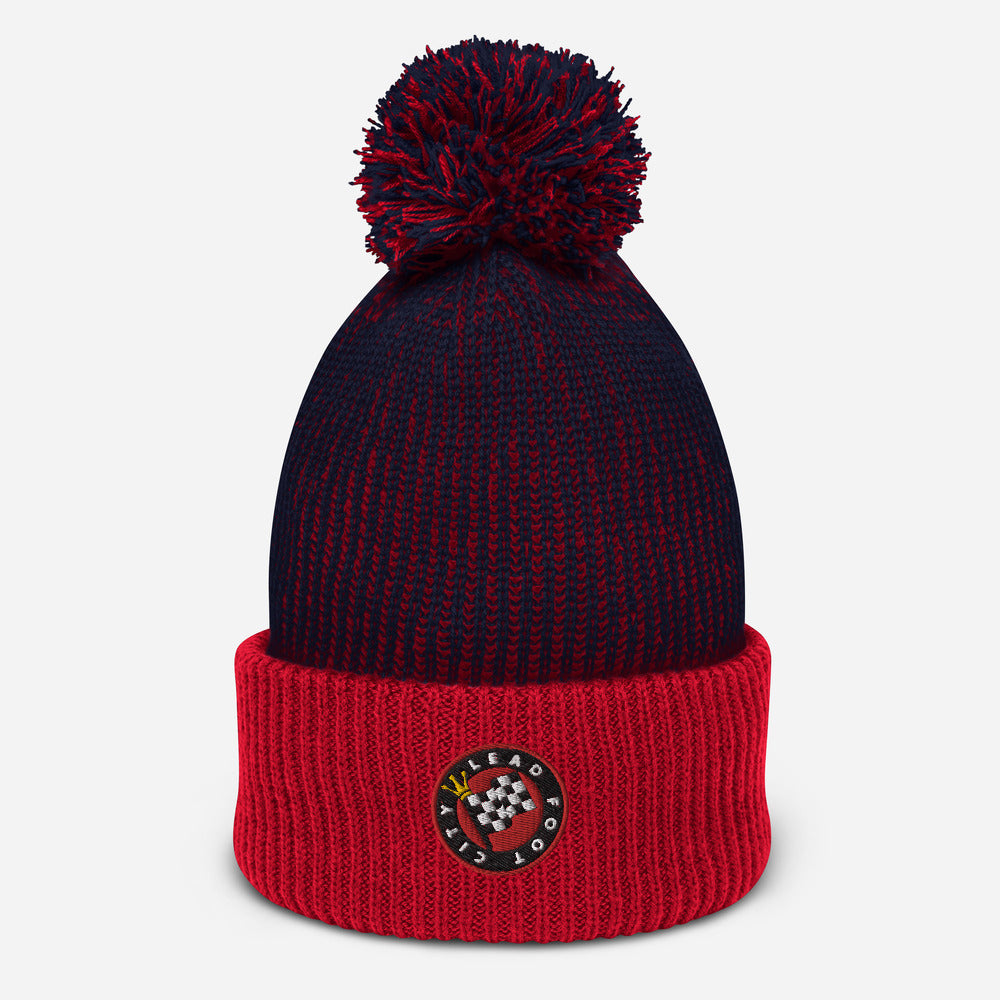 Pom-Pom Red Beanie with Lead Foot City Royal Flag