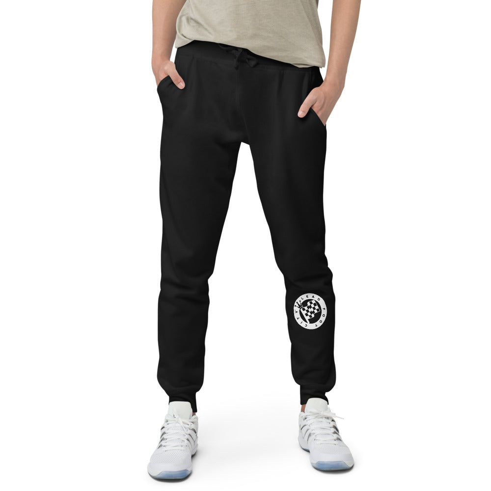 Unisex fleece sweatpants with Lead Foot City Royal Flag