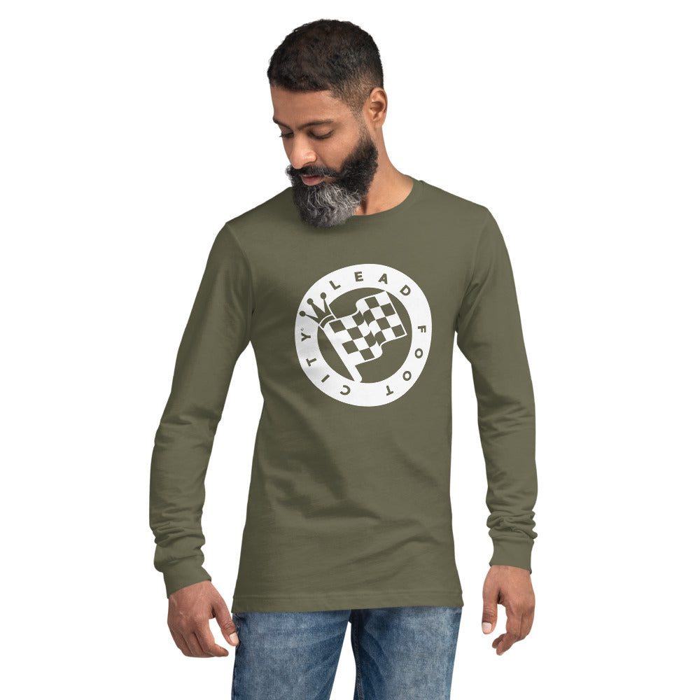 Unisex Long Sleeve Shirt with Lead Foot City Royal Flag