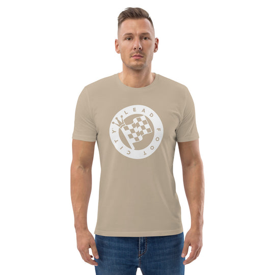 Unisex organic cotton t-shirt with Lead Foot City Royal Flag