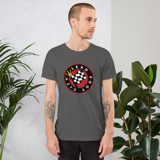 Short-Sleeve Unisex T-Shirt with full color Lead Foot City Royal Flag