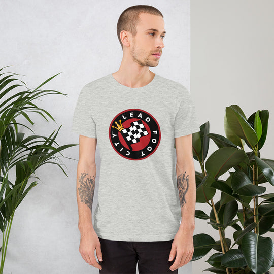 Short-Sleeve Unisex T-Shirt with full color Lead Foot City Royal Flag