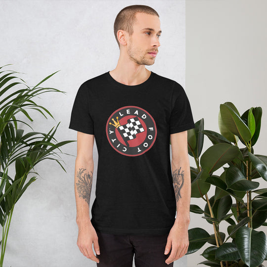 Short-Sleeve Unisex T-Shirt with full color Lead Foot City Royal Flag