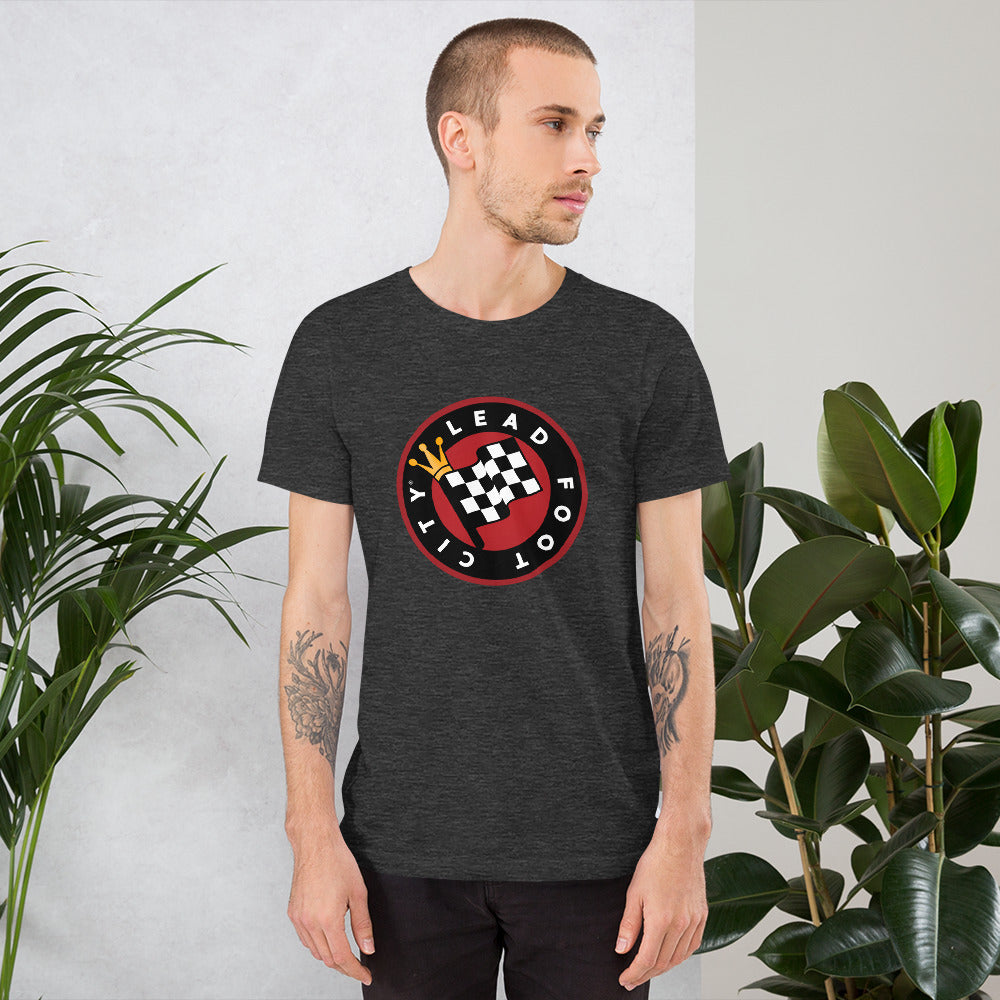 Short-Sleeve Unisex T-Shirt with full color Lead Foot City Royal Flag