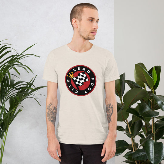 Short-Sleeve Unisex T-Shirt with full color Lead Foot City Royal Flag