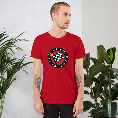 Short-Sleeve Unisex T-Shirt with full color Lead Foot City Royal Flag