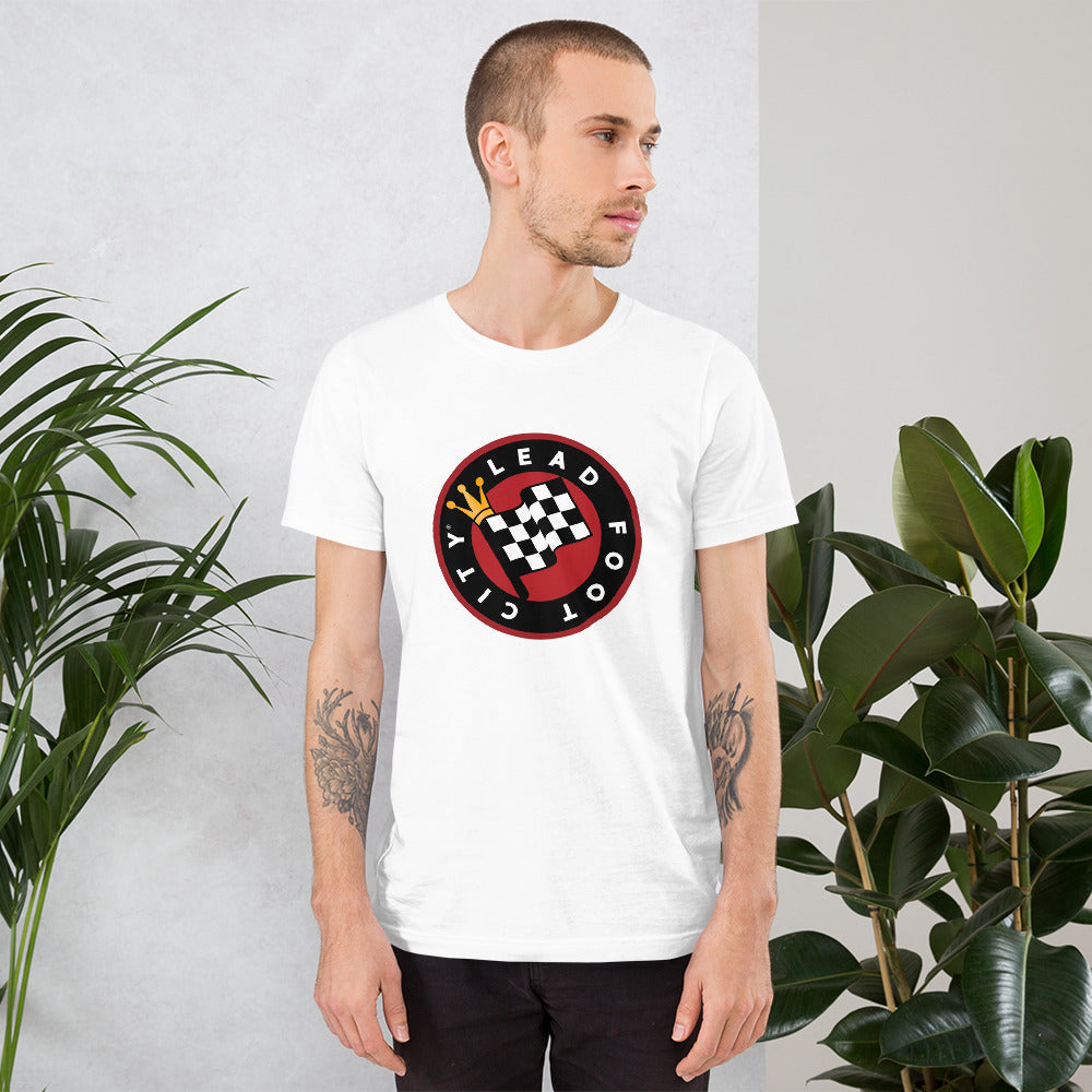 Short-Sleeve Unisex T-Shirt with full color Lead Foot City Royal Flag