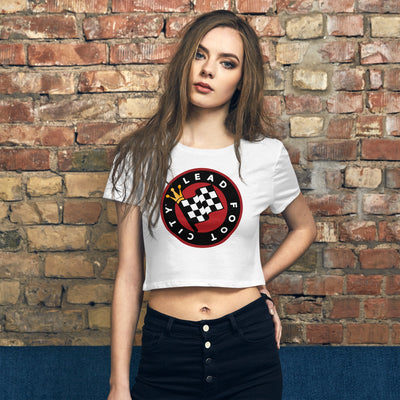 Women’s Crop Tee with full color Lead Foot City Royal Flag