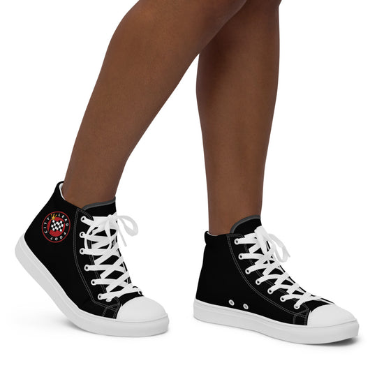 Women’s high top canvas shoes with the full color Lead Foot City Royal Flag